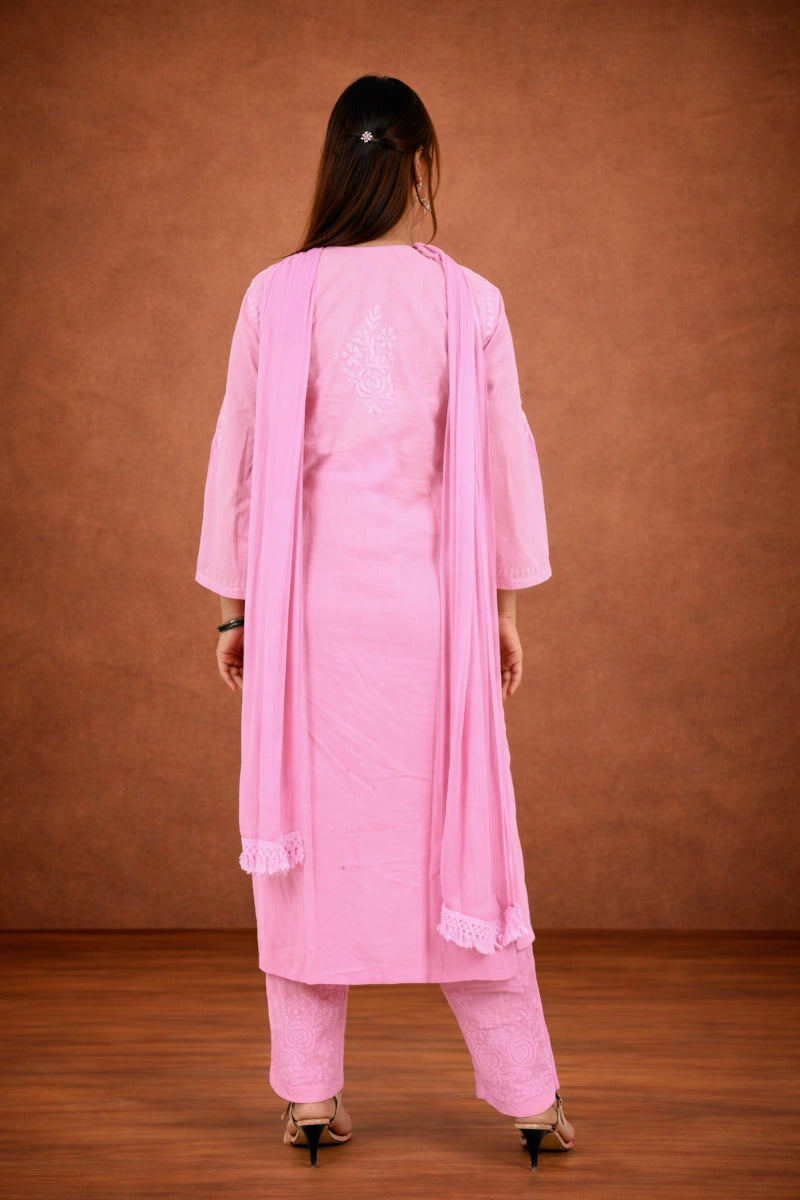 Baby Pink Chikankari Malmal 3PC Suit Set