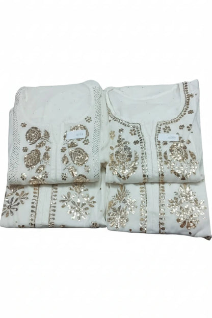 Off-White Mal Chanderi Party Wear Gown with Full Mukesh Work (Dyeable)