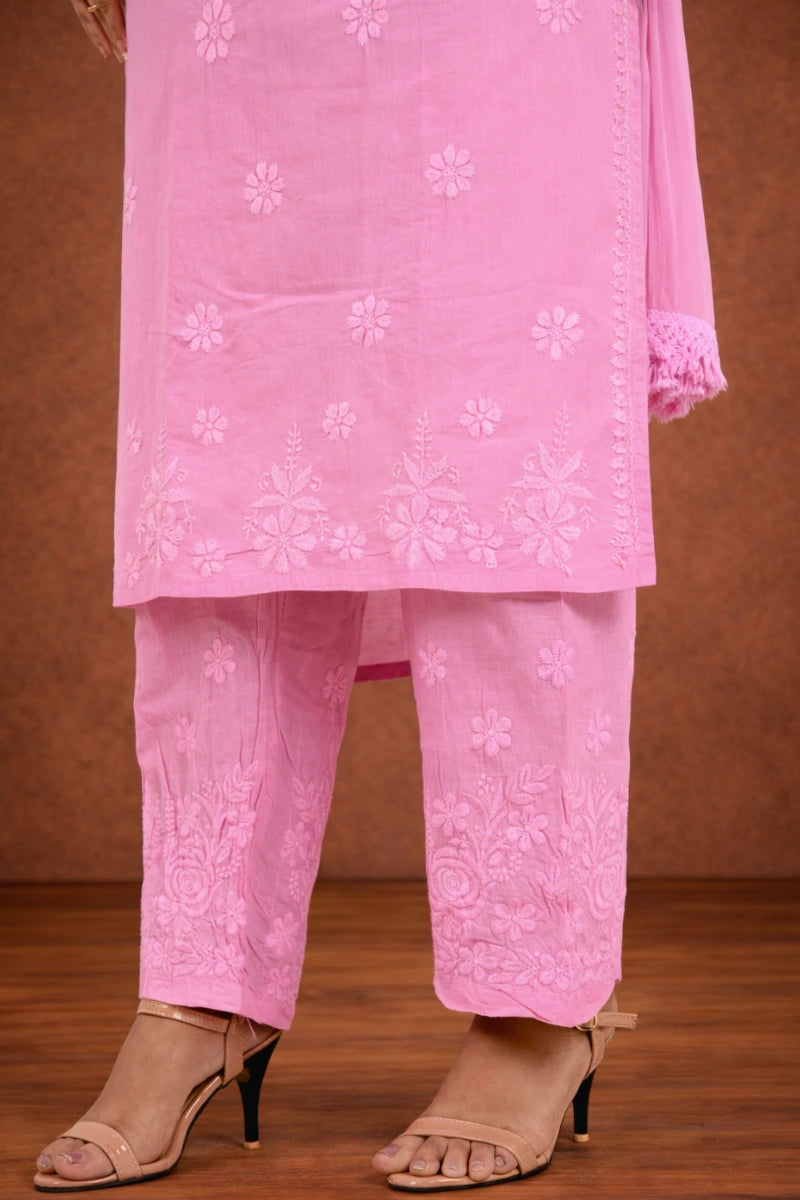 Baby Pink Chikankari Malmal 3PC Suit Set