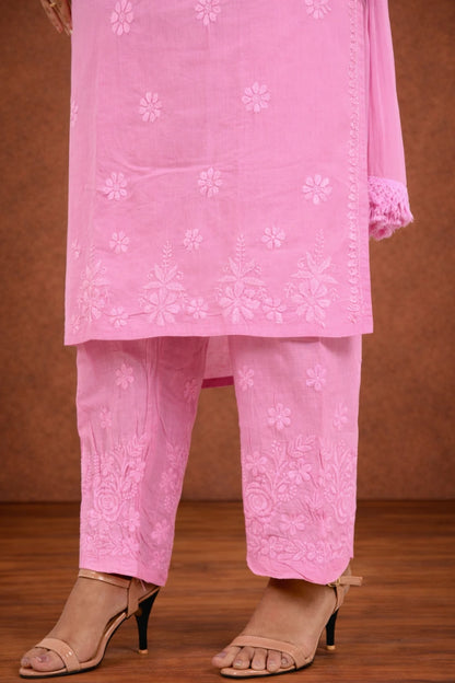 Baby Pink Chikankari Malmal 3PC Suit Set