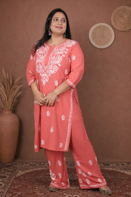 Viscose Rayon Kurta Palazzo Set - Dniza Chikankari 2