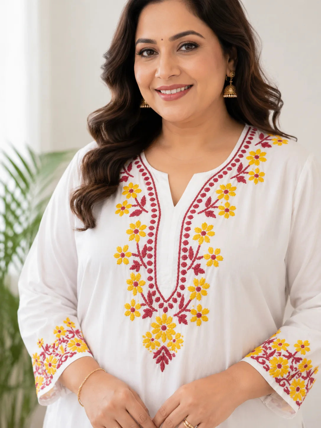 Women's Plus Size White Ethnic Kurti