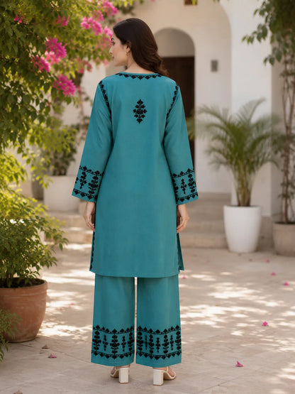 Women's Teal Blue Soft Rayon Straight Kurta Palazzo Set for Office and Festive Wear