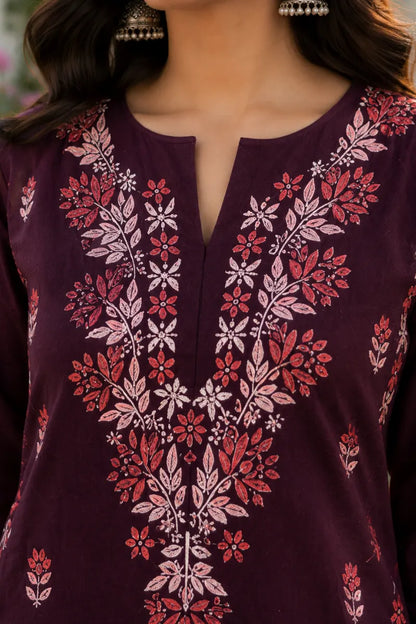 Dniza Deep Wine Rayon Embroidered Plazo Set
