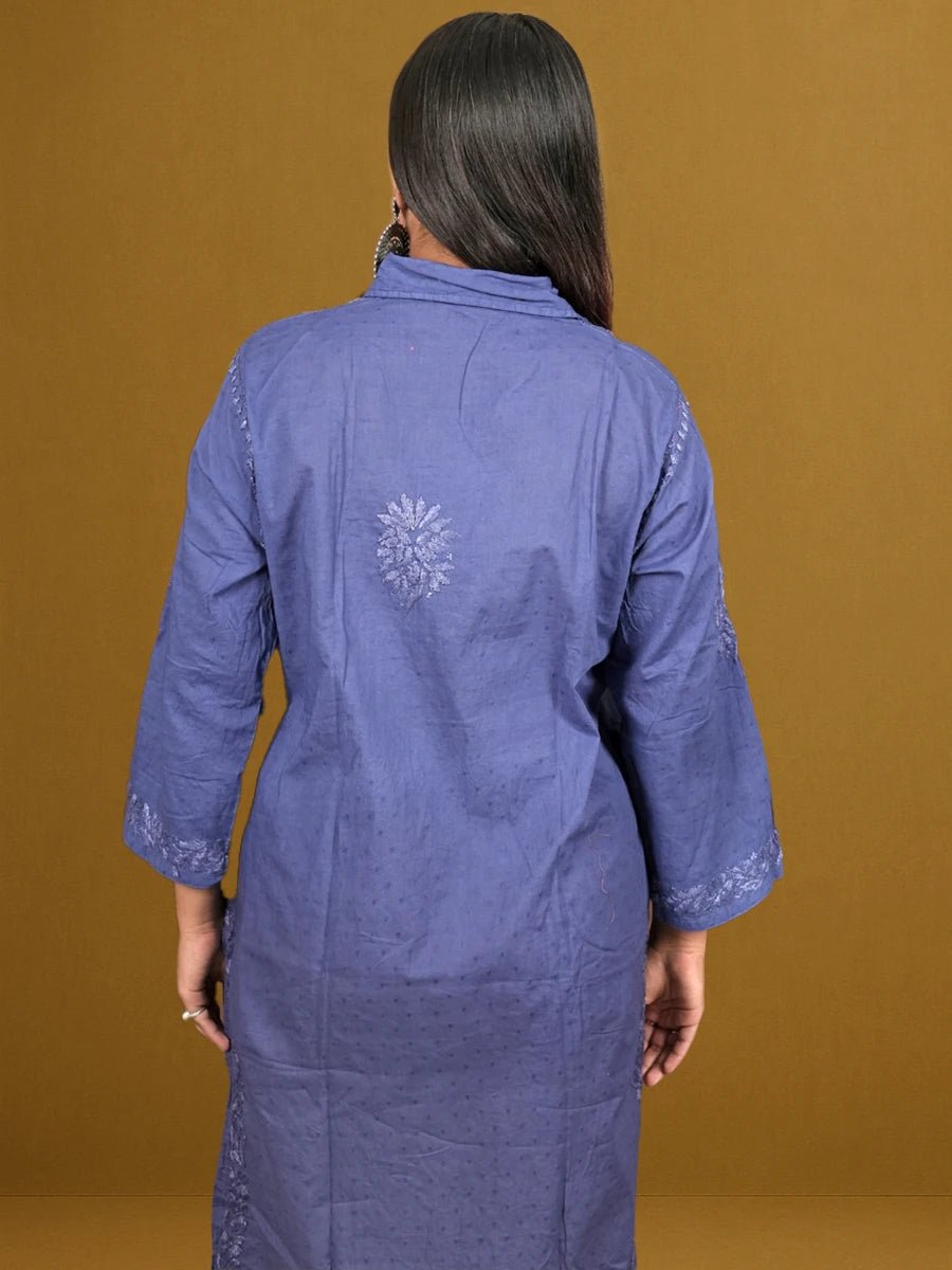 Blue chikankari kurta Featuring Classic Collar Style - Dniza Chikankari