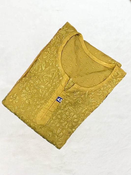 Blush Bloom – Short Dobby Cotton Kurti with Intricate Chikankari Embroidery - Dniza Chikankari