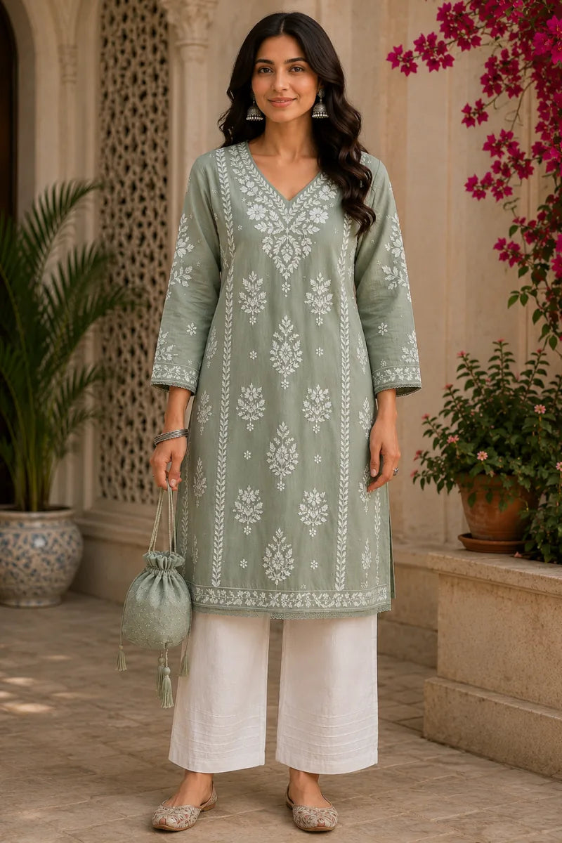 Premium Lavanya Embroidered Soft Chanderi Kurti