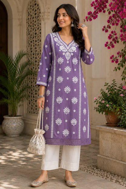 Premium Lavanya Embroidered Soft Chanderi Kurti