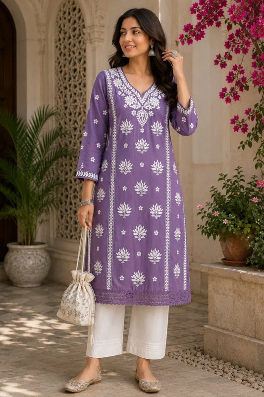Premium Lavanya Embroidered Soft Chanderi Kurti