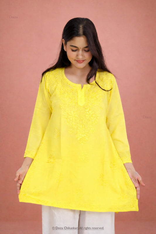  chikankari yellow kurti 