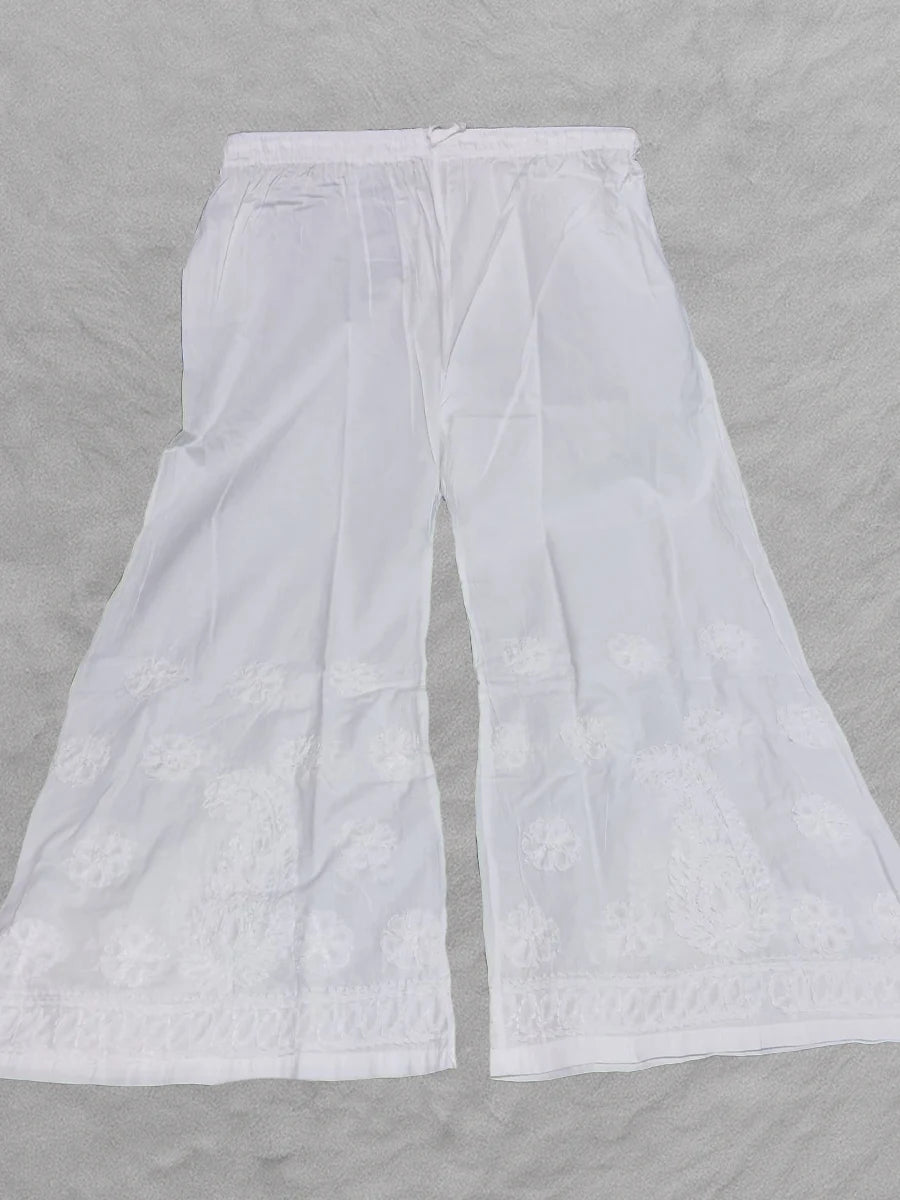 Elegant Cotton Plazo with White Bakhiya & Fanda Embroidery - Dniza Chikankari