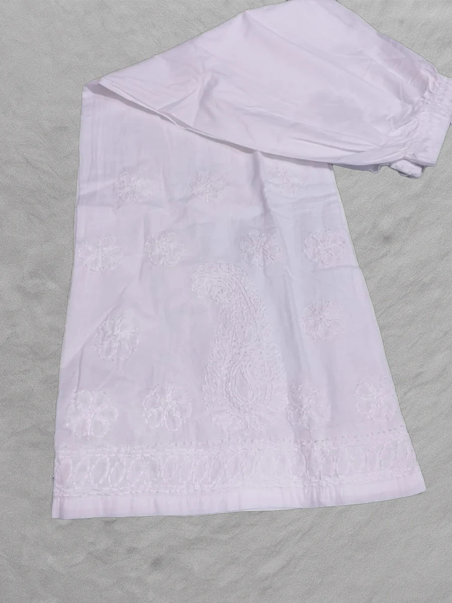 Elegant Cotton Plazo with White Bakhiya & Fanda Embroidery - Dniza Chikankari