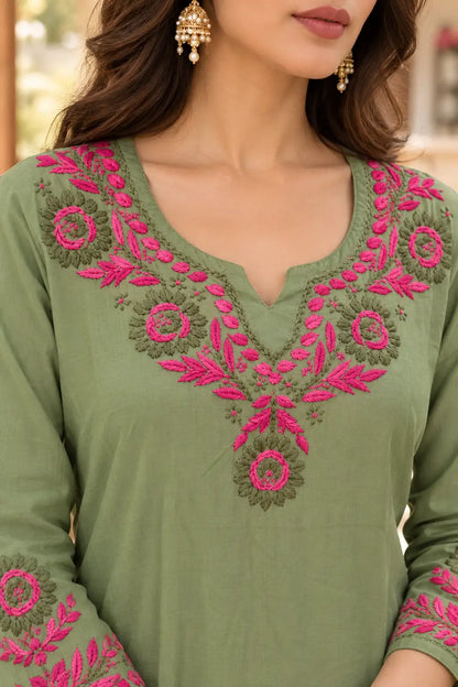 Chikankari Embroidered Rayon Kurta Pant Set
