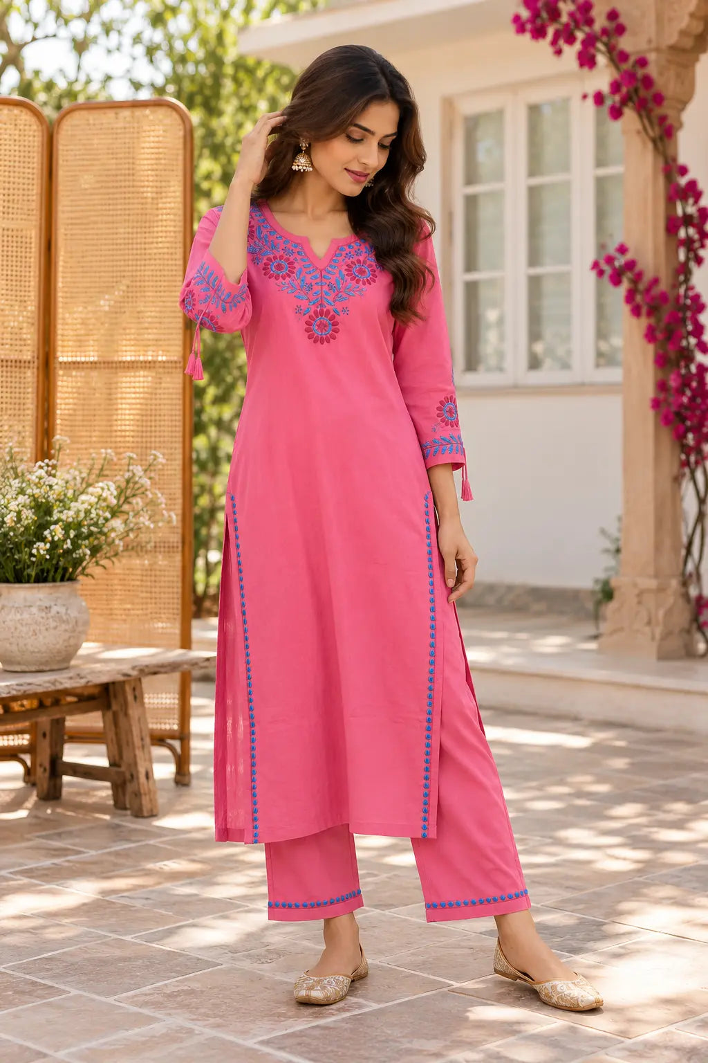 Chikankari Embroidered Rayon Kurta Pant Set