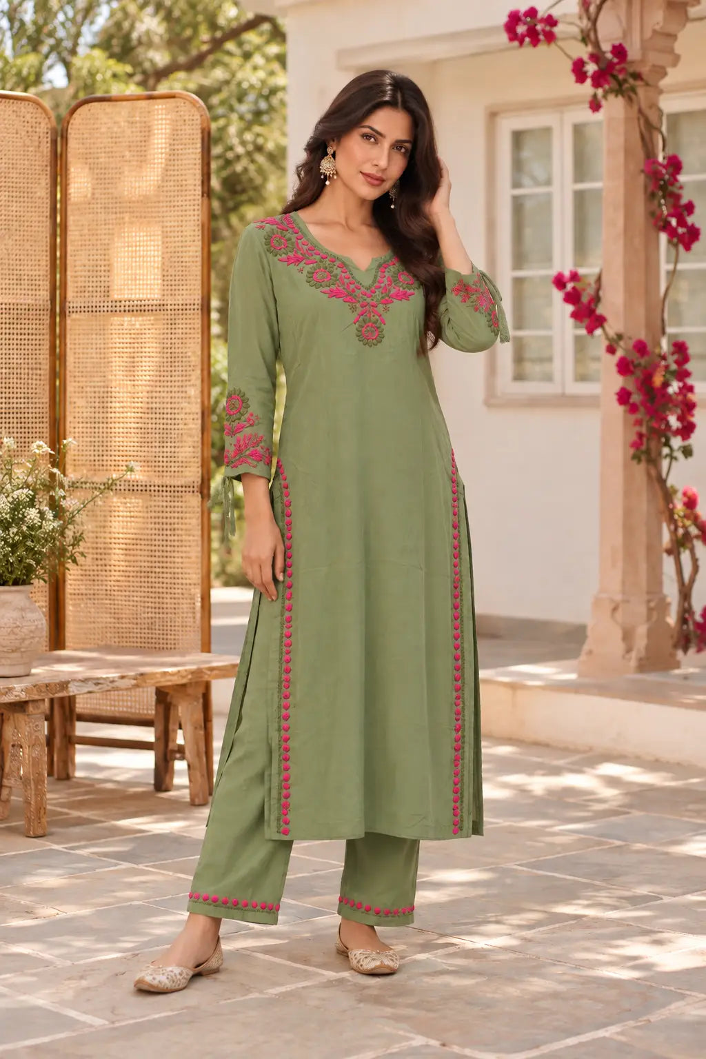 Chikankari Embroidered Rayon Kurta Pant Set