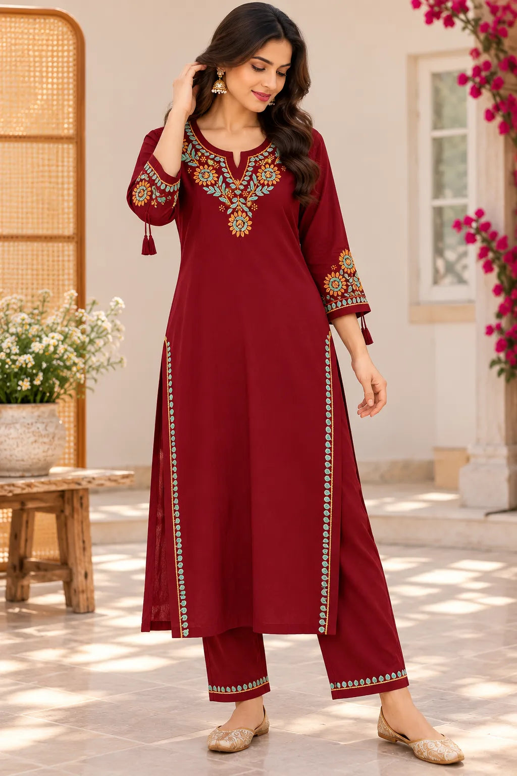 Chikankari Embroidered Rayon Kurta Pant Set