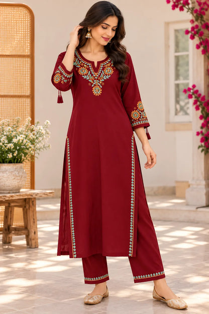Chikankari Embroidered Rayon Kurta Pant Set