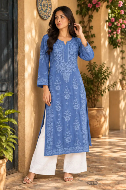 Handcrafted Modal Chikankari Embroidered Kurti for Women