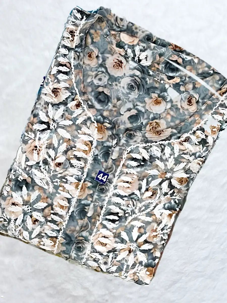Floral Whisper – Soft Rayon Printed Kurti & Plazo Set with Delicate Thread Embroidery - Dniza Chikankari
