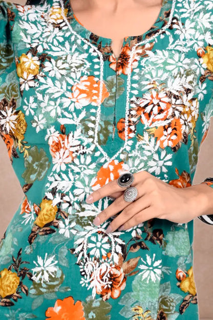 green floral chiikankari set