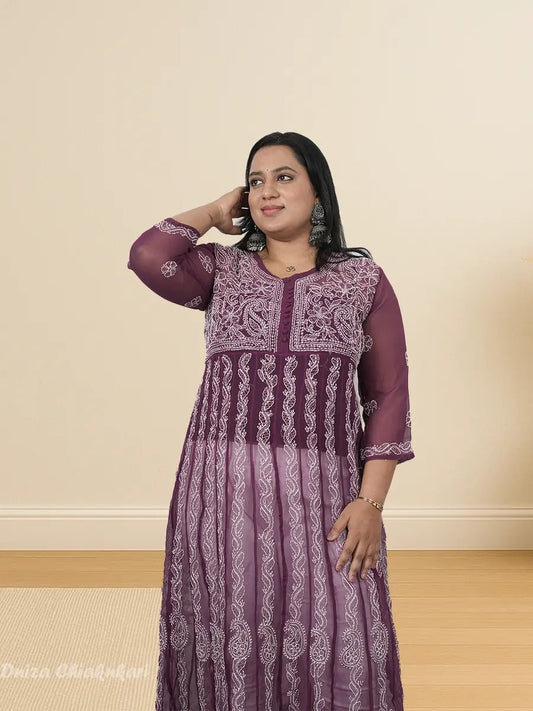 Gulzaar – Long Chiffon Anarkali with Delicate Chikankari Threads - Dniza Chikankari