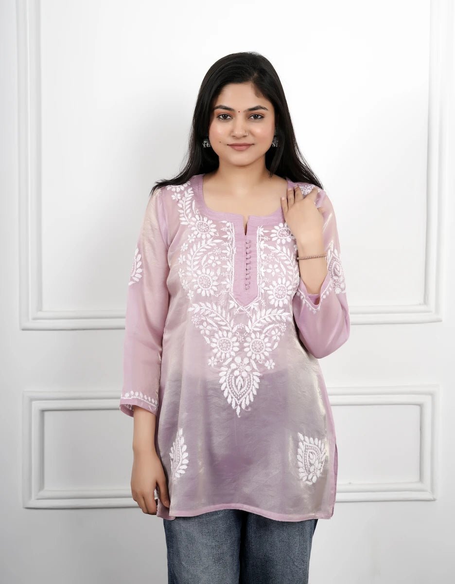 Lucknowi Heritage Hand - Embroidered Short Kurti - Dniza Chikankari