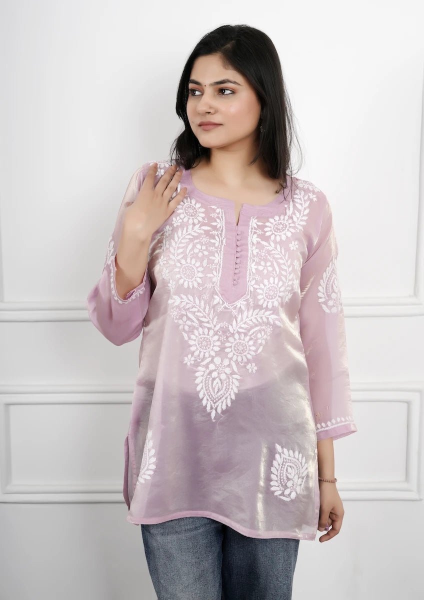 Lucknowi Heritage Hand - Embroidered Short Kurti - Dniza Chikankari
