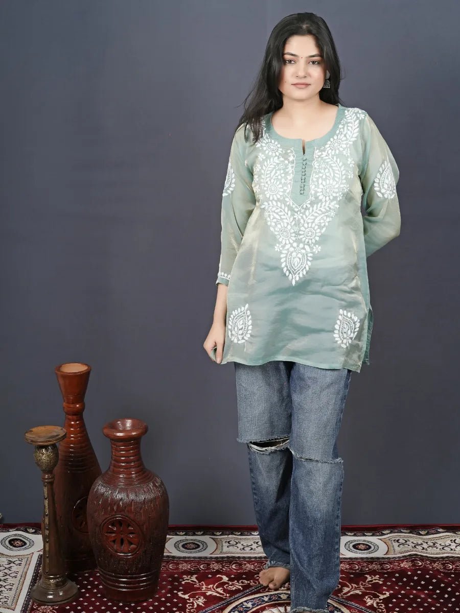 Lucknowi Heritage Hand - Embroidered Short Kurti - Dniza Chikankari