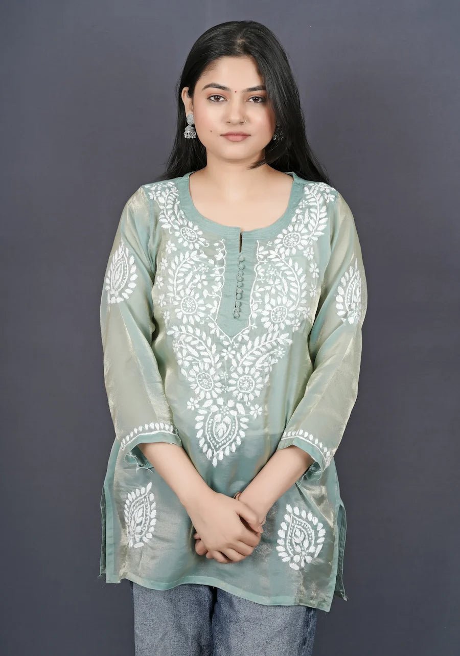Lucknowi Heritage Hand - Embroidered Short Kurti - Dniza Chikankari