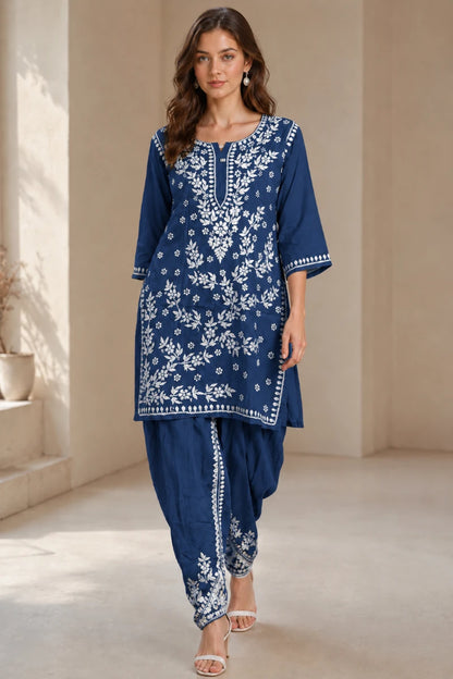 Dniza Rayon Dhoti Set with White Embroidered Kurti