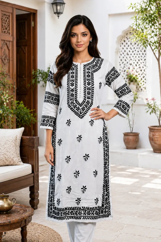 Dniza Signature Black & White Modal Chikankari Kurti
