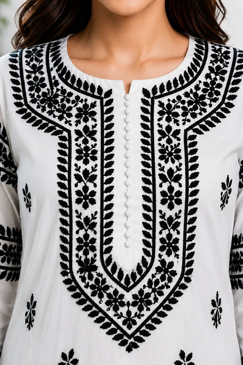 Dniza Signature Black & White Modal Chikankari Kurti