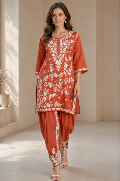 Dniza Rayon Dhoti Set with White Embroidered Kurti