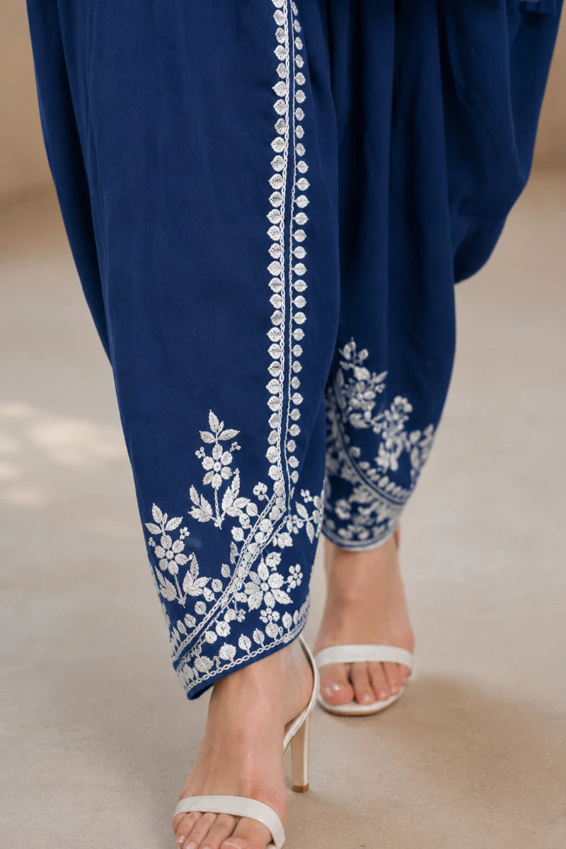 Dniza Rayon Dhoti Set with White Embroidered Kurti