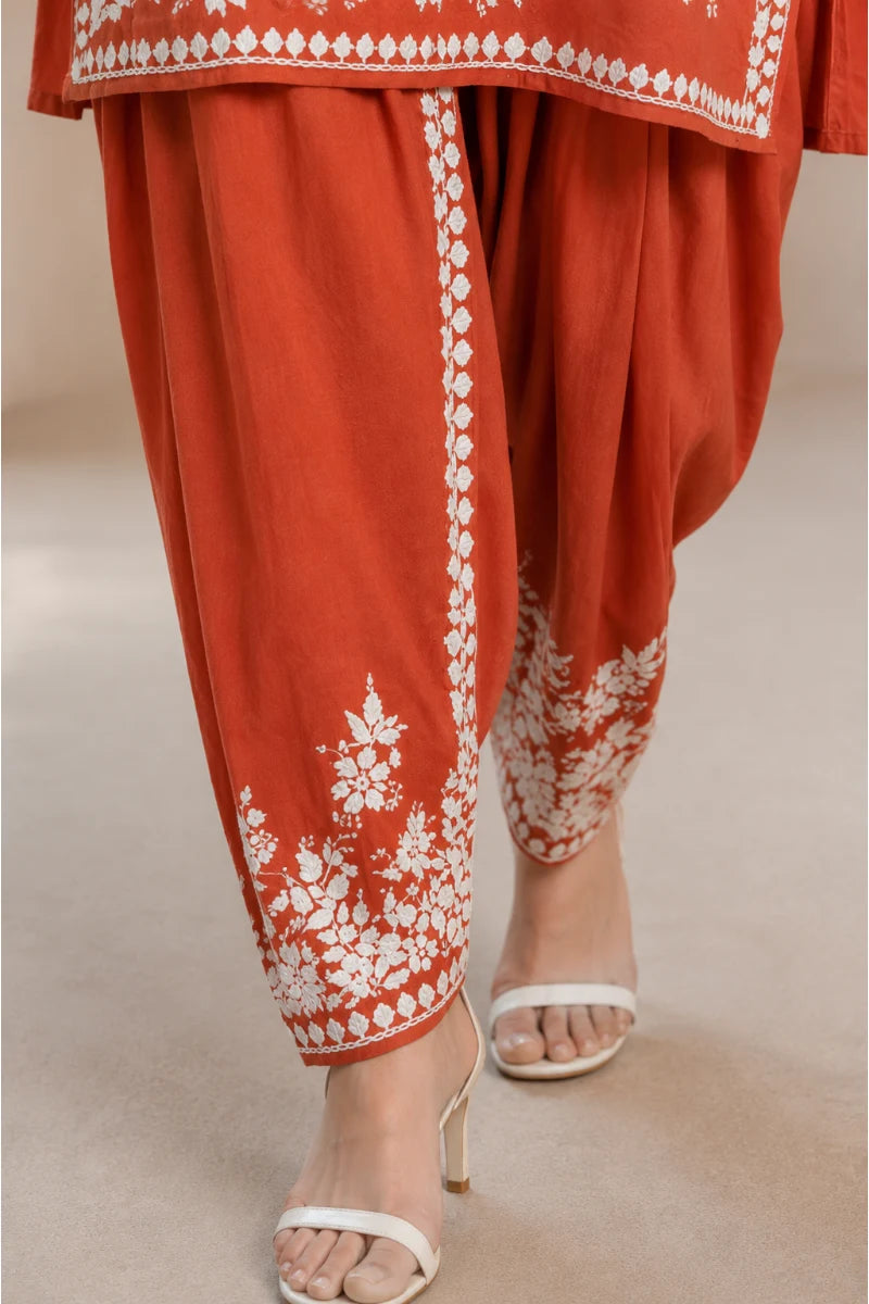 Dniza Rayon Dhoti Set with White Embroidered Kurti