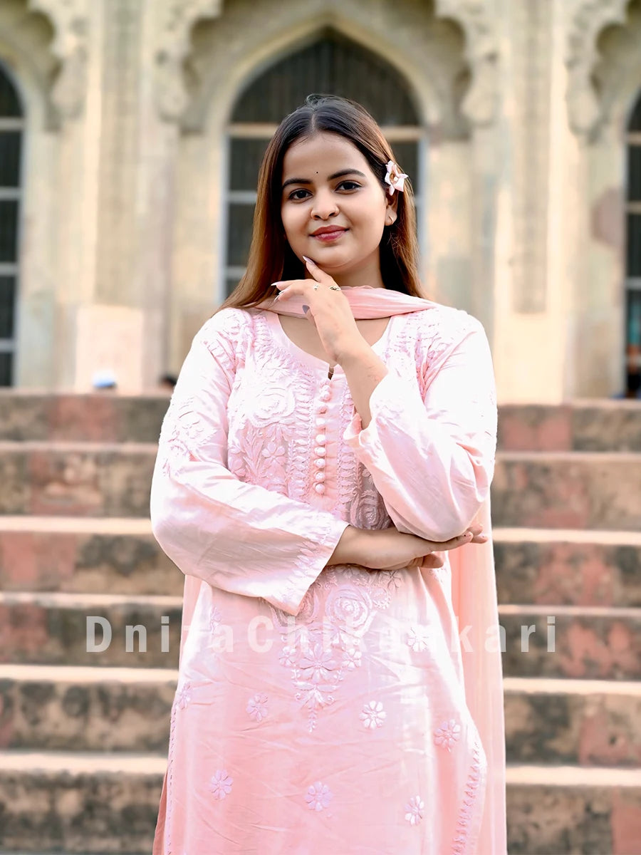 Ethereal Drapes – Soft Cotton Malmal Kurti, Pant & Dupatta Set