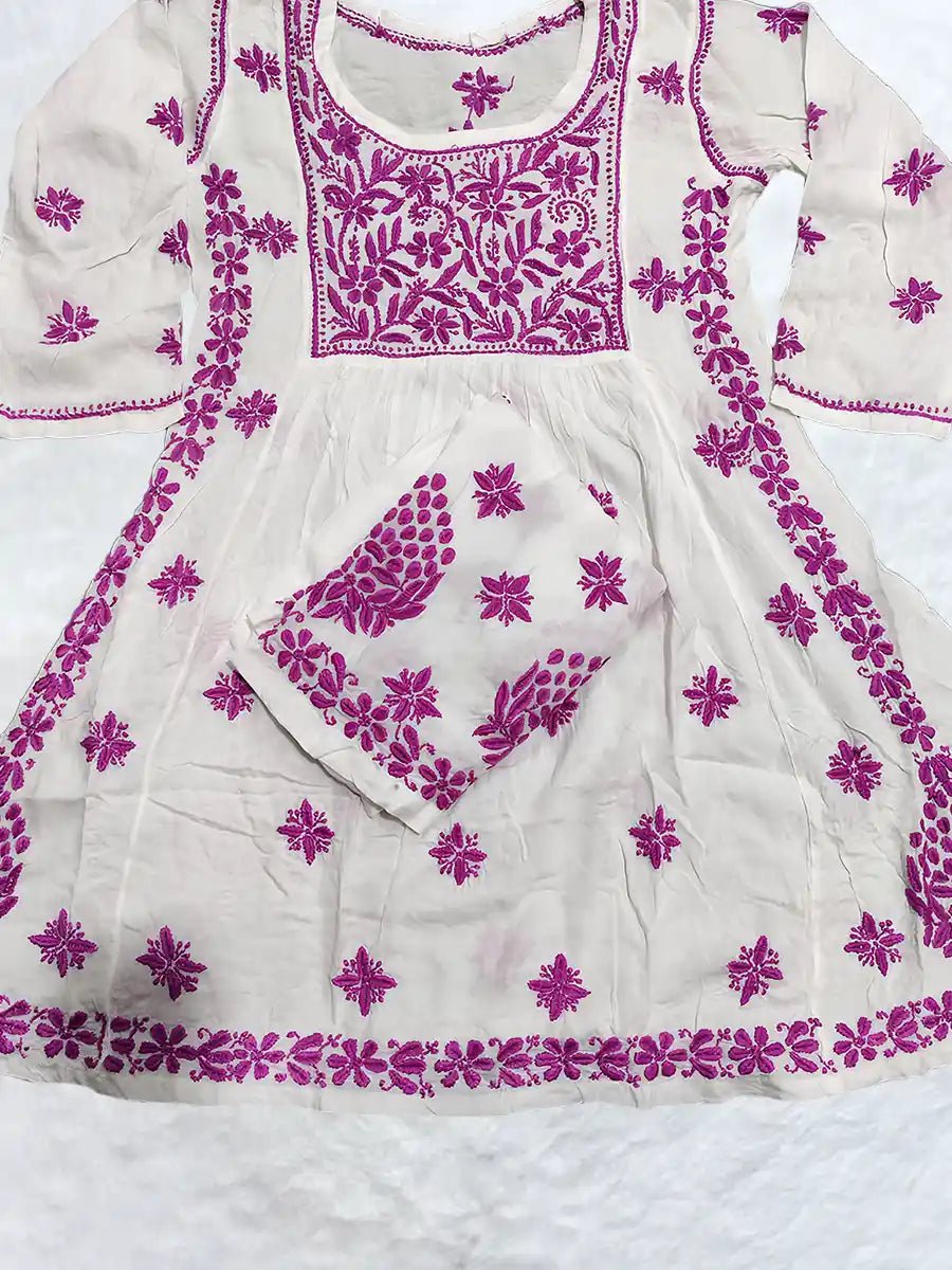 Rani Radiance – Hot Pink Embroidered Rayon Co - ord Set - Dniza Chikankari
