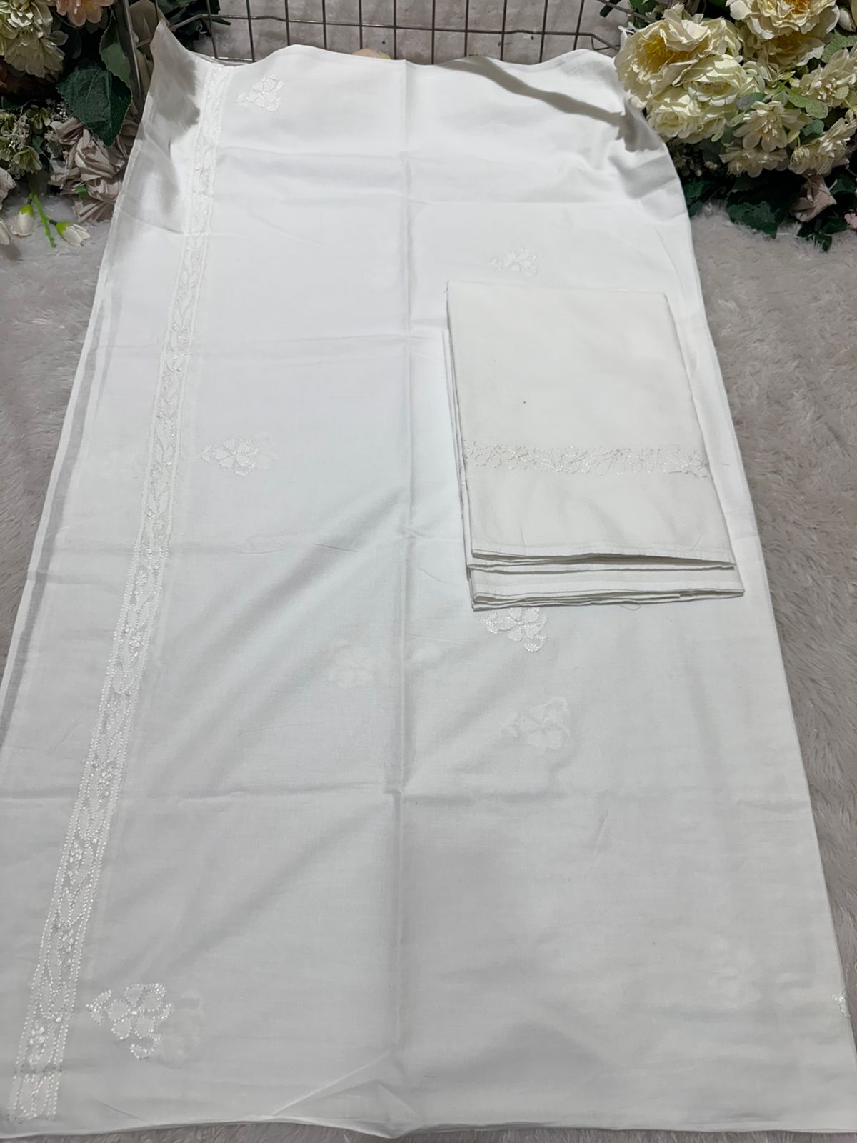 Lucknowi White Handwork Cotton Dupatta