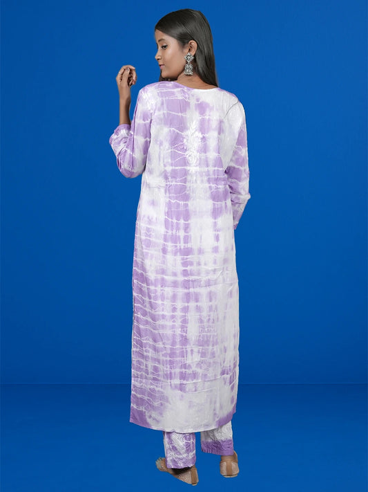 Colorful tie-dye printed kurti set with coordinated pants, perfect for casual ethnic wear