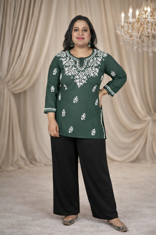 Dniza Timeless Elegance: Handcrafted Short DarkChikankari Creations