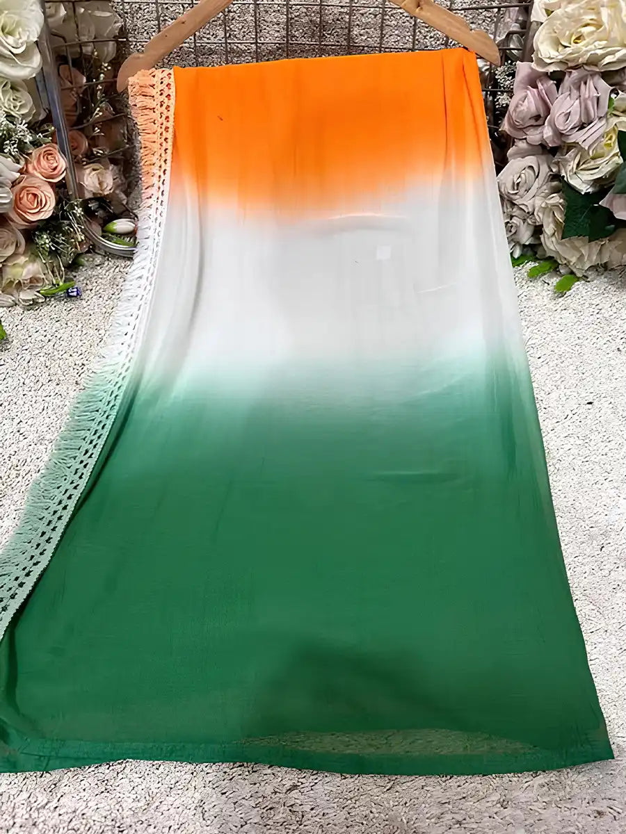 Tiranga Elegance – Tricolour Chiffon Dupatta with Lace Border