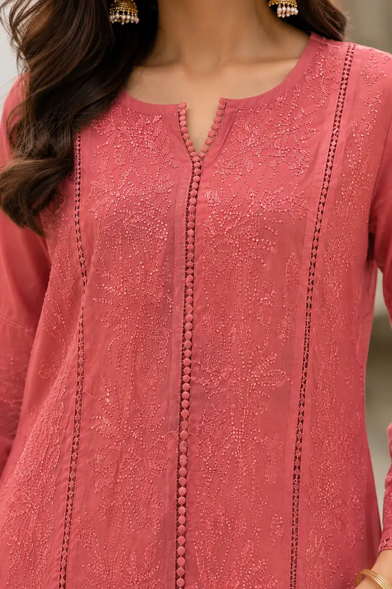 Dniza Dusty Rose Pink Soft Maslin Chikankari Kurti