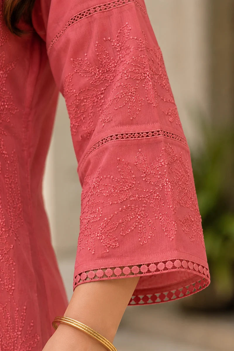 Dniza Dusty Rose Pink Soft Maslin Chikankari Kurti