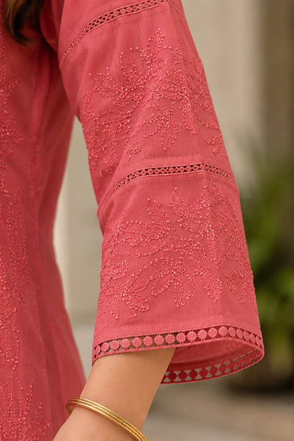 Dniza Dusty Rose Pink Soft Maslin Chikankari Kurti