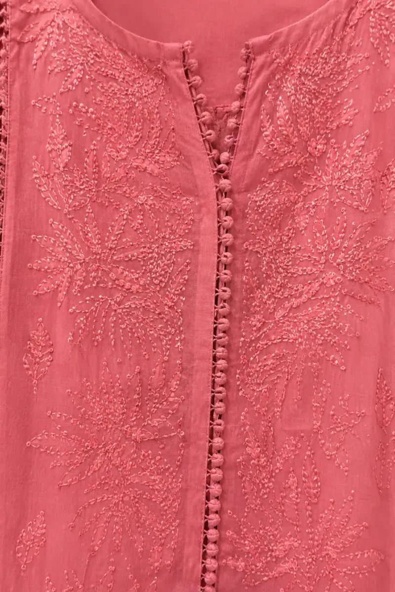 Dniza Dusty Rose Pink Soft Maslin Chikankari Kurti