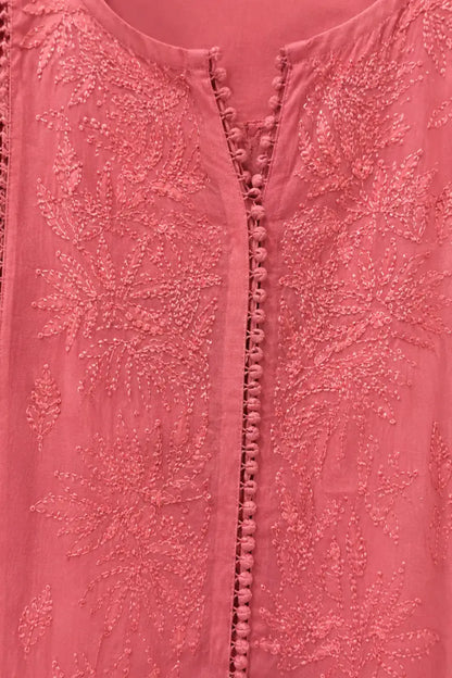 Dniza Dusty Rose Pink Soft Maslin Chikankari Kurti