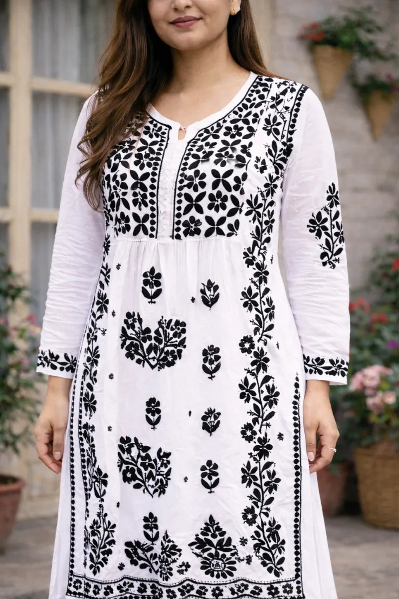 white Dobby cotton kurti closeup