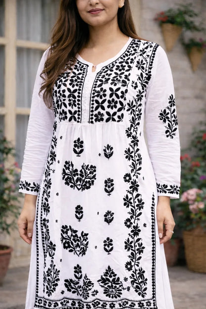 white Dobby cotton kurti closeup
