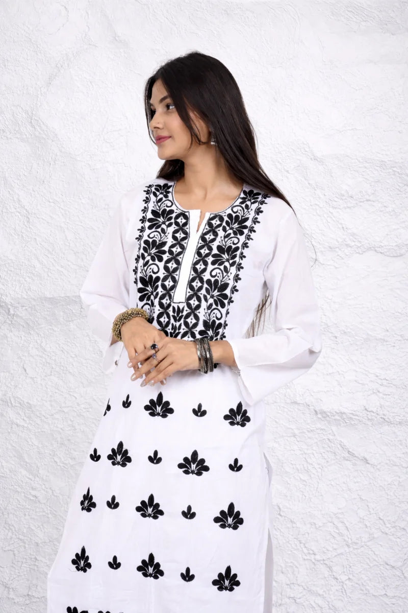 women white embroidered kurti ethnic wear DNIZA