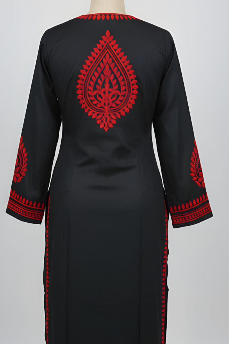 Black Soft Cotton Chikankari Palazzo Set – Red Ghaas Patti Work